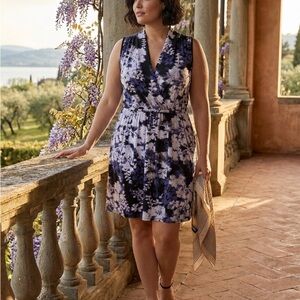 Simply Vera Vera Wang Purple Floral Sleeveless Tie-Waist Mini Dress